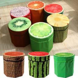 Fruit storage stool, cute folding stool organizer box, foldable storage seat, creative stump storage stool
