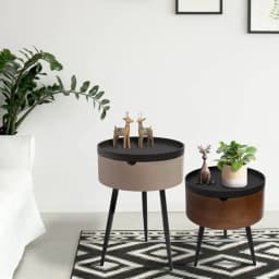 Formwell STK18 Bed Side Table Small Coffee Table with Storage Barrel, Surrounding Edge Top with Metal Legs, Large Storage Space