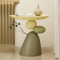 Corner Coffee Table,Modern Minimalist Round Accent Table with Unique Balance Design,Space-Saving Resin End Table for Living Room
