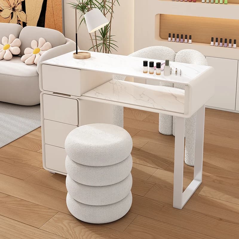Professional Cream Manicure Table Nordic Glamour Trendy Luxury Nail Table Classic Modern Mesa De Manicura Saloon Furniture