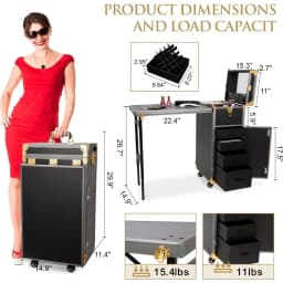 # Hot Sales Portable Rolling Manicure Table Foldable Traveling Nail Desk W/Storage Bluetooth Player Cosmetic Trolley Case Nail T