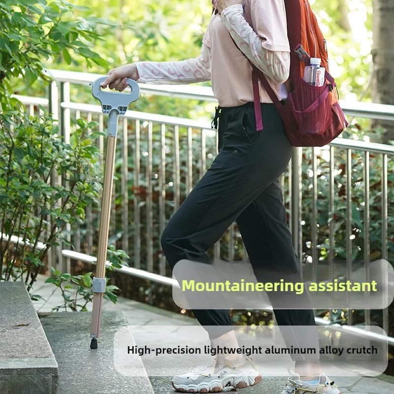 Aluminum Alloy Elderly Cane Scratch-Resistant Multi-Function Hiking Stick Foldable Walking Seat Adjustable Trekking Pole