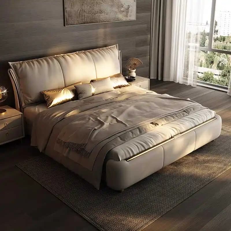 Beige Princess Modern Bed Frame Waterproof Designer Bedroom Double Bed Frames Full Size Queen Camas De Dormitorio Home Furniture