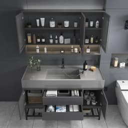 Light Luxury Solid Wood Bathroom Cabinet Rock Integrated Hands Face Washbasin Intelligent Mirror Cabinet Floor Standing