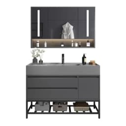 Light Luxury Solid Wood Bathroom Cabinet Rock Integrated Hands Face Washbasin Intelligent Mirror Cabinet Floor Standing