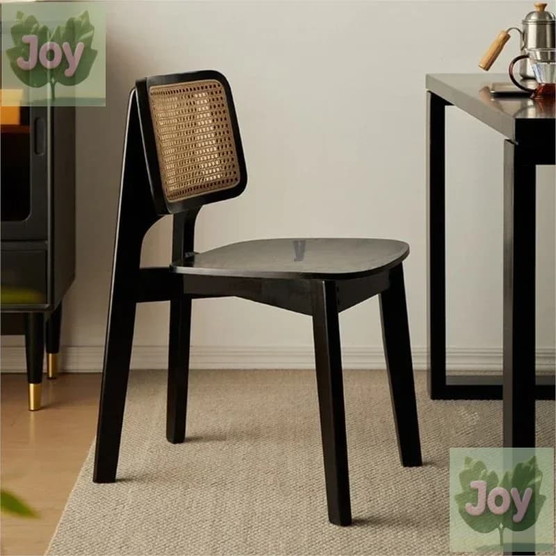 Ancient Rattan Dining Chair Home Dining Solid Wood Designer Advanced Black Wabi-Sabi Rattan Chair Hot New