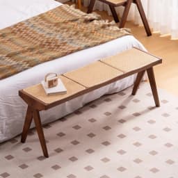 Chandigarh Rattan Bench Entryway Shoe Bench Long Wood Dining Table Stool for Living Room Minimalist Bedroom Footrest Stools