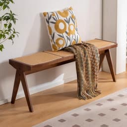 Chandigarh Rattan Bench Entryway Shoe Bench Long Wood Dining Table Stool for Living Room Minimalist Bedroom Footrest Stools