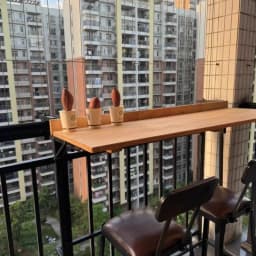 Foldable Balcony Bar Table Teak Wood Hanging Breakfast Counter Sturdy Railing Laptop Desktop Save Space Island Tea Stand