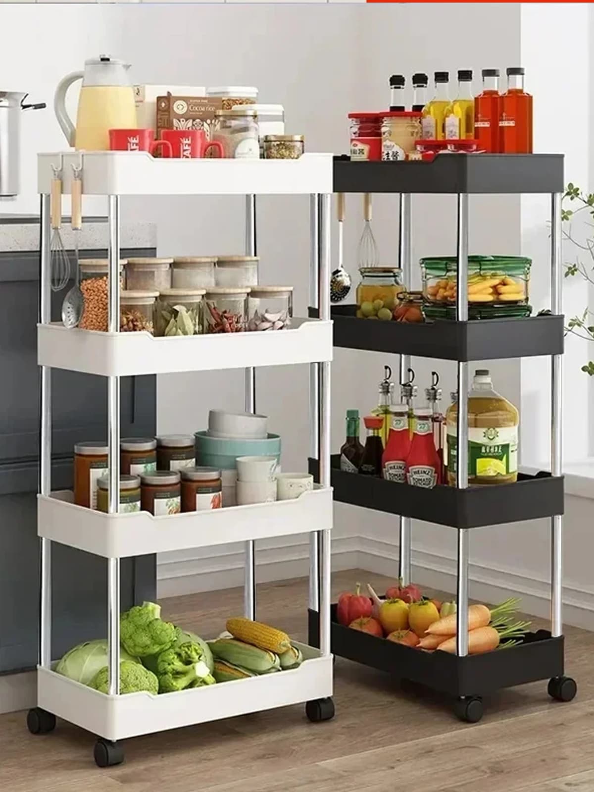 3/4 Layer Rolling Utility Cart, Bathroom Storage Rack With Wheels,Bathroom Storage Organizer, Multi-purpose Utility Cart