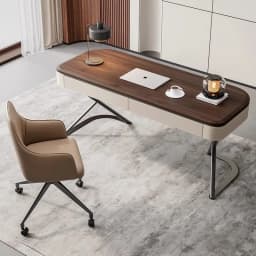 Office Table, Walnut Desk, Office Desk and Chair Set, Retro Walnut Wood Veneer, Computer Desk, Italian Executive Office Desk Set