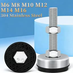 304 Stainless Steel Fixed Adjusting Furniture Foot With M6 M8 M10 M12 M14 M16 M18 Rubber Damping Anti-Slip Guard Glide Pad