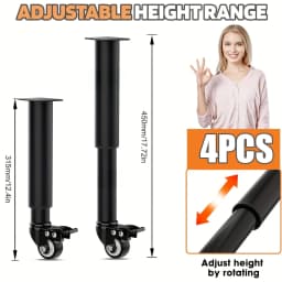 4pcs Metal Extendable Furniture Legs with Casters, Table Legs,with Heavy-Duty Replacement for Cabinets, Sofas, Desks, Dressers