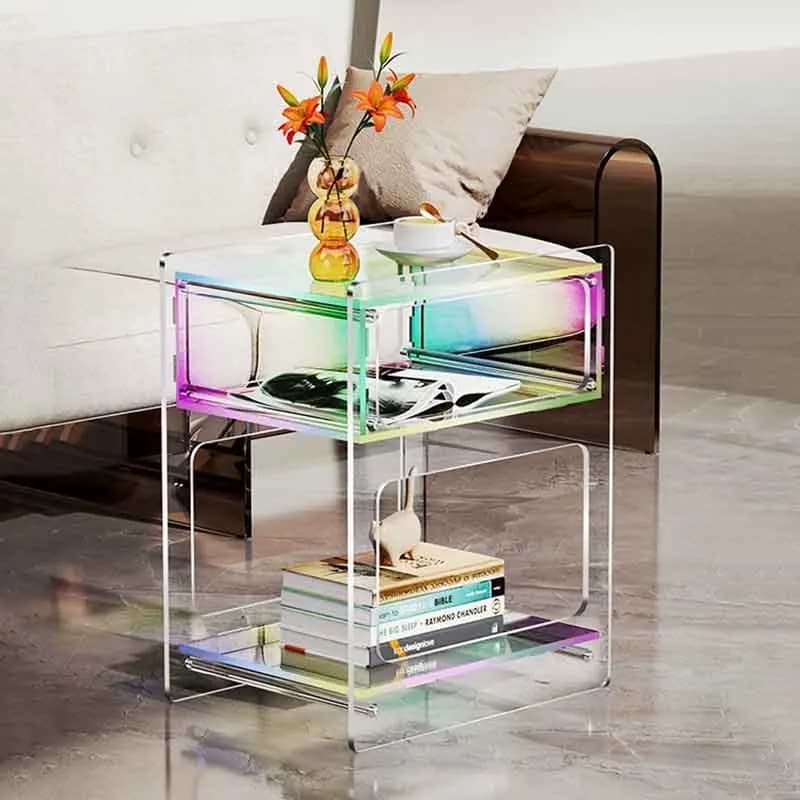 Acrylic Double Layered Bedside Table, Transparent Nightstands, Living Room Side Table, Creative Storage Cabinet, Home Furniture
