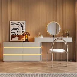Nordic Solid Wood Dressers Bedroom Modern Dressing Table Drawer Integrated Home Small Apartment Makeup Table with LED Mirror