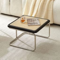 Nordic Rattan Combination Coffee Sofa Table Set Stainless Steel Solid Wood Glass Combination Modern Simple Style Wood Tables