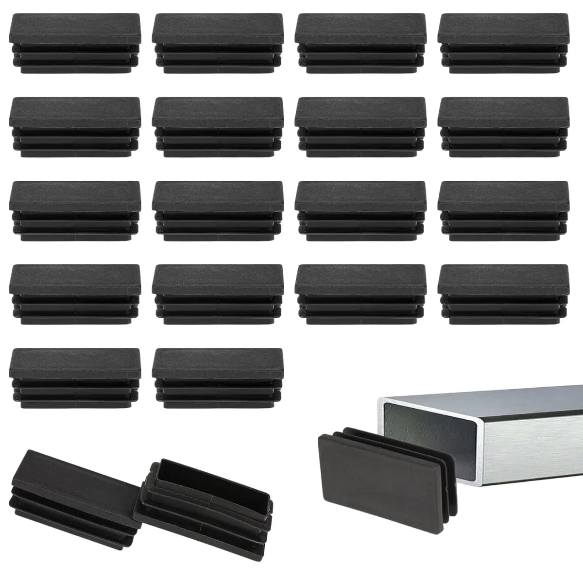 1-40Pcs Black Plastic Blanking End Caps Rectangular Pipe Tube Cap Insert Plugs Bung Furniture Tables Chairs Foot Pads Protectors