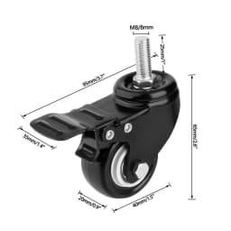1Pcs Heavy Duty 1.5"/2" Swivel Caster Wheels Threaded Stem with Brake Trolley Furniture Caster M8/M10 Threaded Stem and Nuts