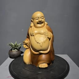 Camphor wood carving Maitreya Buddha solid wood ornaments home living room desktop home accessories