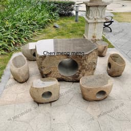 Outdoor stone table, stool, natural outdoor courtyard garden, table and chairs, a set of villa household marble ornaments