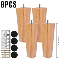4/8Pcs Square Furniture Feet 6/10/15cm Solid Wood Sofa Legs Replacement Height Furniture Legs with Screws Mounting Plate Pads