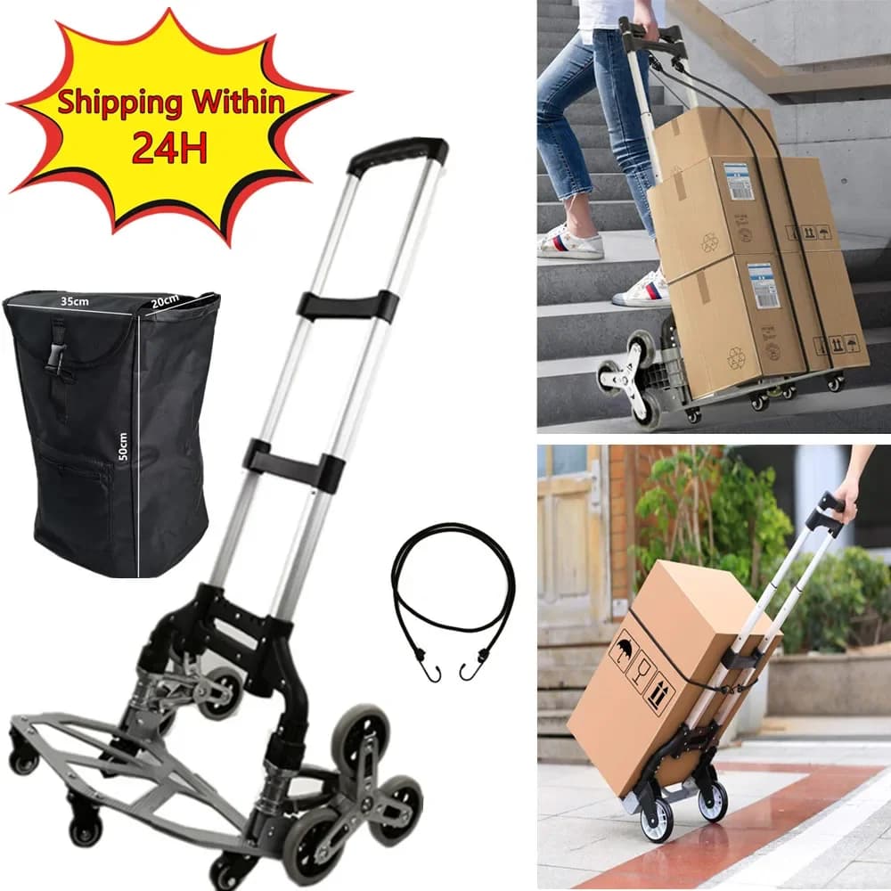 2025 NEW 150kg All Terrain Stair Climbing Cart Hand Truck with Bungee Cord Portable Folding Trolley for Upstairs Cargo with bag