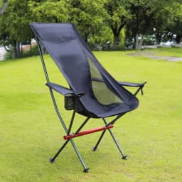 High Back Camping Chair, Portable Folding Chair with Cup Holder, Arm Rest, & Carry Bag; Supports up to 150kg, Black/Gray/Beige