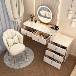 French Beauty Vanity Table Luxury With Light Mirror Trendy Aesthetic Vanity Table With Chair Kawaii Meuble Coiffeuse Furniture