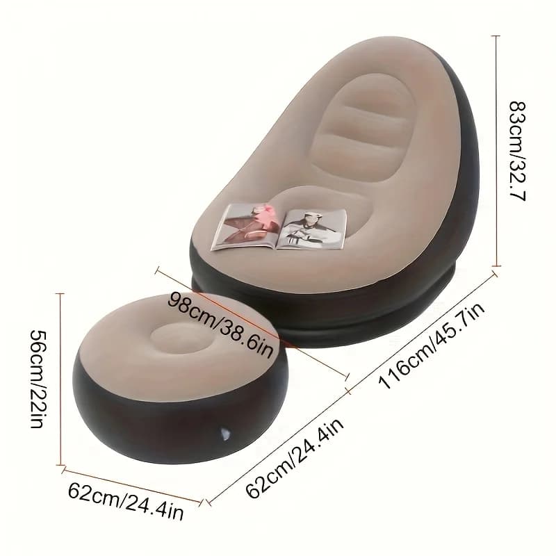 Inflatable Outdoor Sofa Portable Inflatable Lazy Sofa Reclining Chair With Footrest ForNappingPortable Simple Flocking Foldable