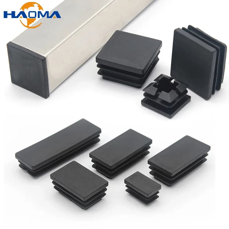 Black Square Plastic Tube Pipe Plug Rectangle Blanking End Cap Tube Insert Plug Bung Table Chair Feet Pad 10x10mm-100x100mm