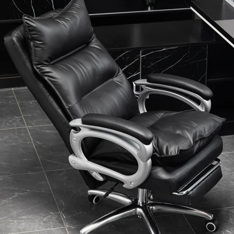 Luxury Leather Manager Chair Ergonomic High Back Executive Chair With Lumbar Massage 135° Footrest Recliner Office Chair