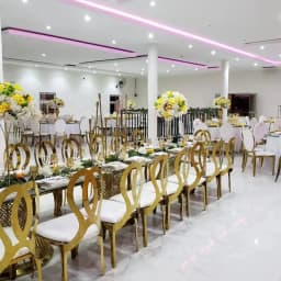 78pcs)factory gold metal chiavari chair hotel metal dining table set for wedding and event