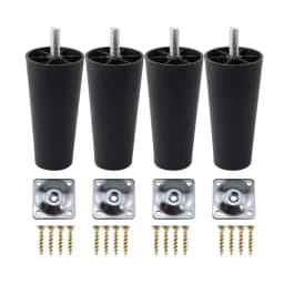 4Pcs Round Tapered Black Plastic Furniture Legs Feet with Mounting Plates M8*25 Thread Shank for Sofa and Chair 4 to12cm height