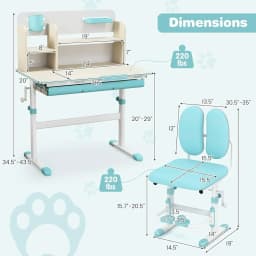 A Kids Desk and Chair Set,Height Adjustable Children School Study Table and Chair Set w/Tilt Desktop,Storage Drawer Hutch