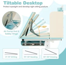 A Kids Desk and Chair Set,Height Adjustable Children School Study Table and Chair Set w/Tilt Desktop,Storage Drawer Hutch
