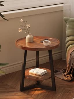 Wood Coffee table family small apartment sofa side living room tables round balcony bedroom bedside tea table shelf