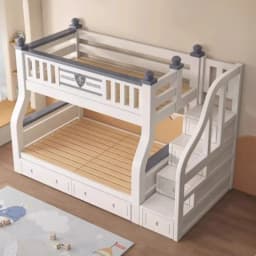 King Size 140x160cm Double Bed Frame Adult Staircase Bunk Beds Loft Headboards Kids Drawer Storage Mattress Bedroom Furniture