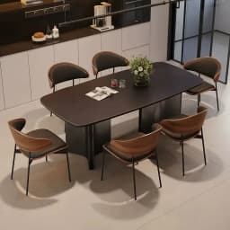 Genuine Leather Dining Chairs Set of 2 or1,Mid Century Modern Chair, Upholstered Kitchen Dining Room ChairsBlack WalnutBendwood.
