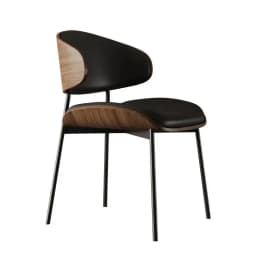 Genuine Leather Dining Chairs Set of 2 or1,Mid Century Modern Chair, Upholstered Kitchen Dining Room ChairsBlack WalnutBendwood.