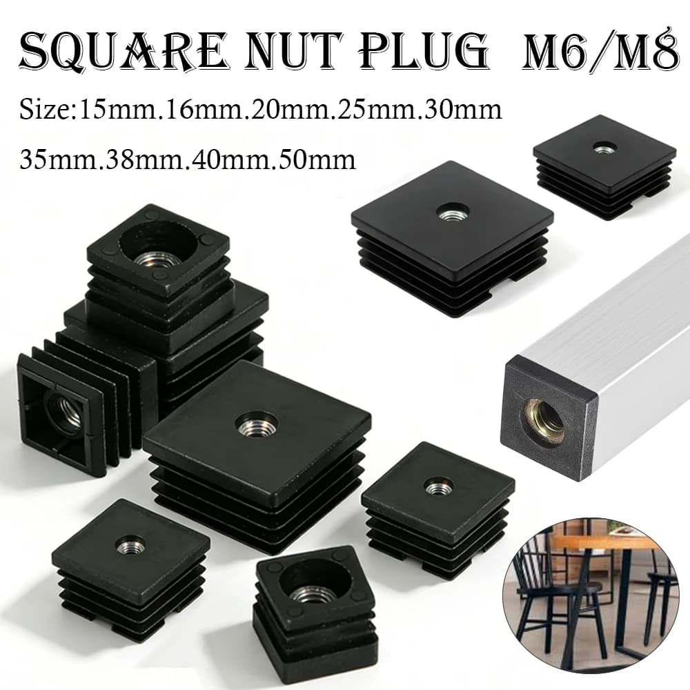 4-20pcs Plastic Square Pipe Plugs with M6 M8 Nut Hole, Blanking End Caps for Tube Furniture Leg Feet, Cover Inserts M6 M8