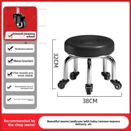 5-Wheel Metal Stool - Thickened Silent Low Stool with Sturdy Frame for Home/Foot Spa/Cosmetology/Kids