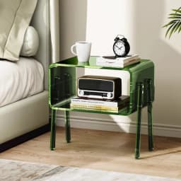 Transparent Side Table for Bedroom, Minimalist Acrylic Nightstand, Space Saving Organizer,Trendy Home Decor for Studio Apartment