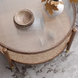 Solid Wood Rattan Woven Coffee Table Living Room Sofa Side Table Japanese Round Glass Table Mobile Storage Ddesk Home Furniture
