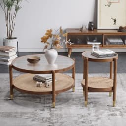 Solid Wood Rattan Woven Coffee Table Living Room Sofa Side Table Japanese Round Glass Table Mobile Storage Ddesk Home Furniture