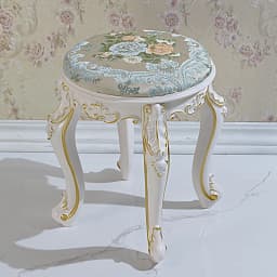 Retro Fabric Dressing Chair, Child Round Stool, Dressing Seat, Home Furniture, Living Room Dinning Chair, ABS Leg, Round Ottoman