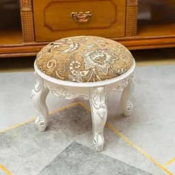 Retro Fabric Dressing Chair, Child Round Stool, Dressing Seat, Home Furniture, Living Room Dinning Chair, ABS Leg, Round Ottoman
