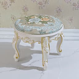 Retro Fabric Dressing Chair, Child Round Stool, Dressing Seat, Home Furniture, Living Room Dinning Chair, ABS Leg, Round Ottoman