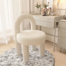 Vanity Stool Footrests, Round Ottoman Vanity Chairs with Back Supoort, Dressing Table Seat Foot Stool Furry Padded Seat