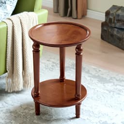 Vintage Round Side Table Solid Wood End Table for Sofa Movable Coffee Table with Rounded Edges, Scandinavian Living Room Accent