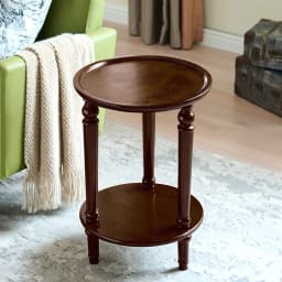 Vintage Round Side Table Solid Wood End Table for Sofa Movable Coffee Table with Rounded Edges, Scandinavian Living Room Accent